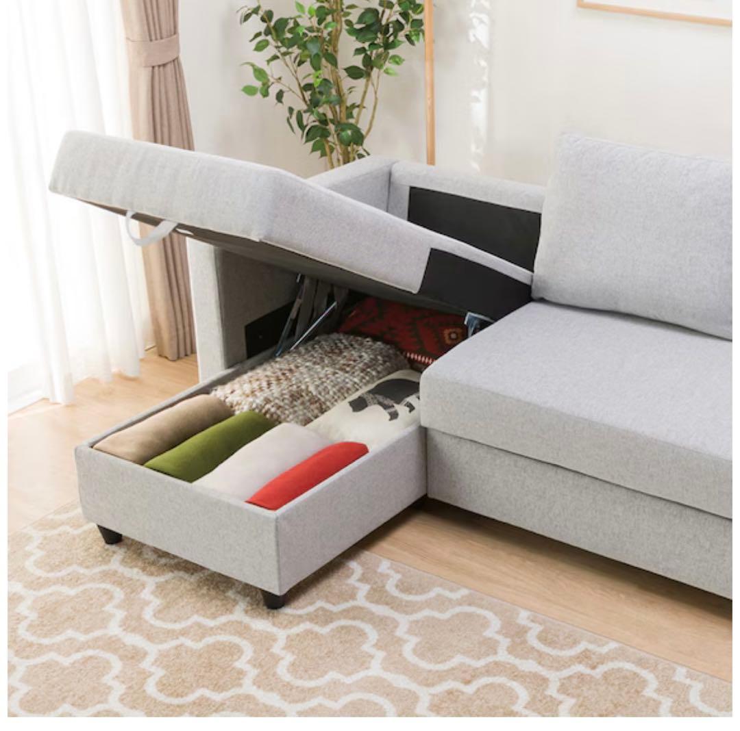 ミノムシ　保証書付きカウチソファベッド 布張りタイプ (ノアーク2 GY)