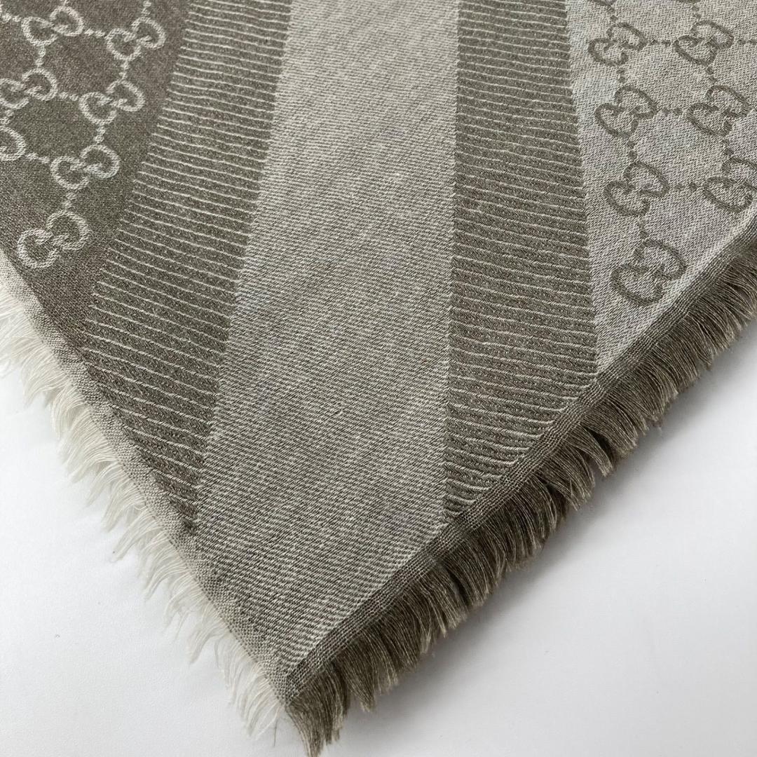 15794✨グッチ 大判ストール ウール シルク スカーフ/ウール グレー