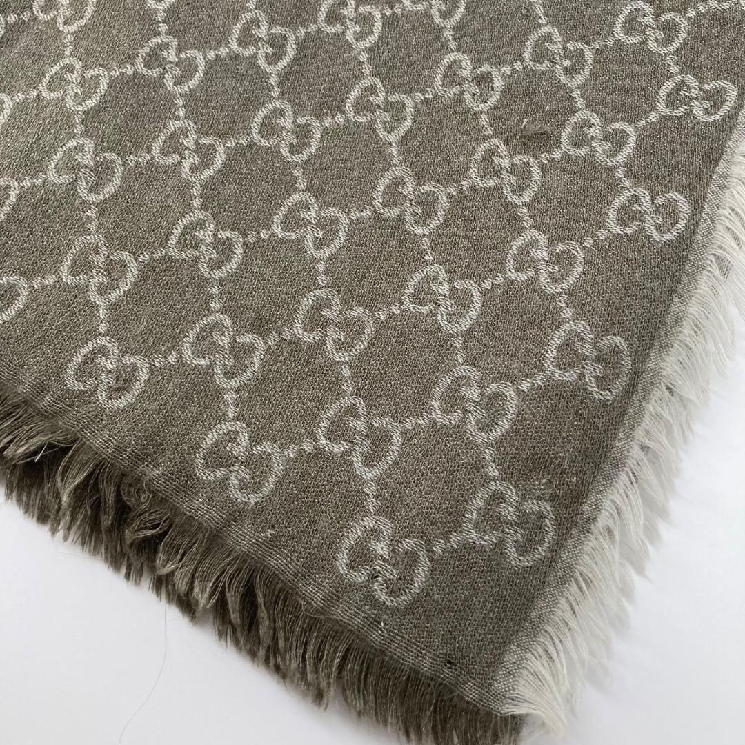 15794✨グッチ 大判ストール ウール シルク スカーフ/ウール グレー