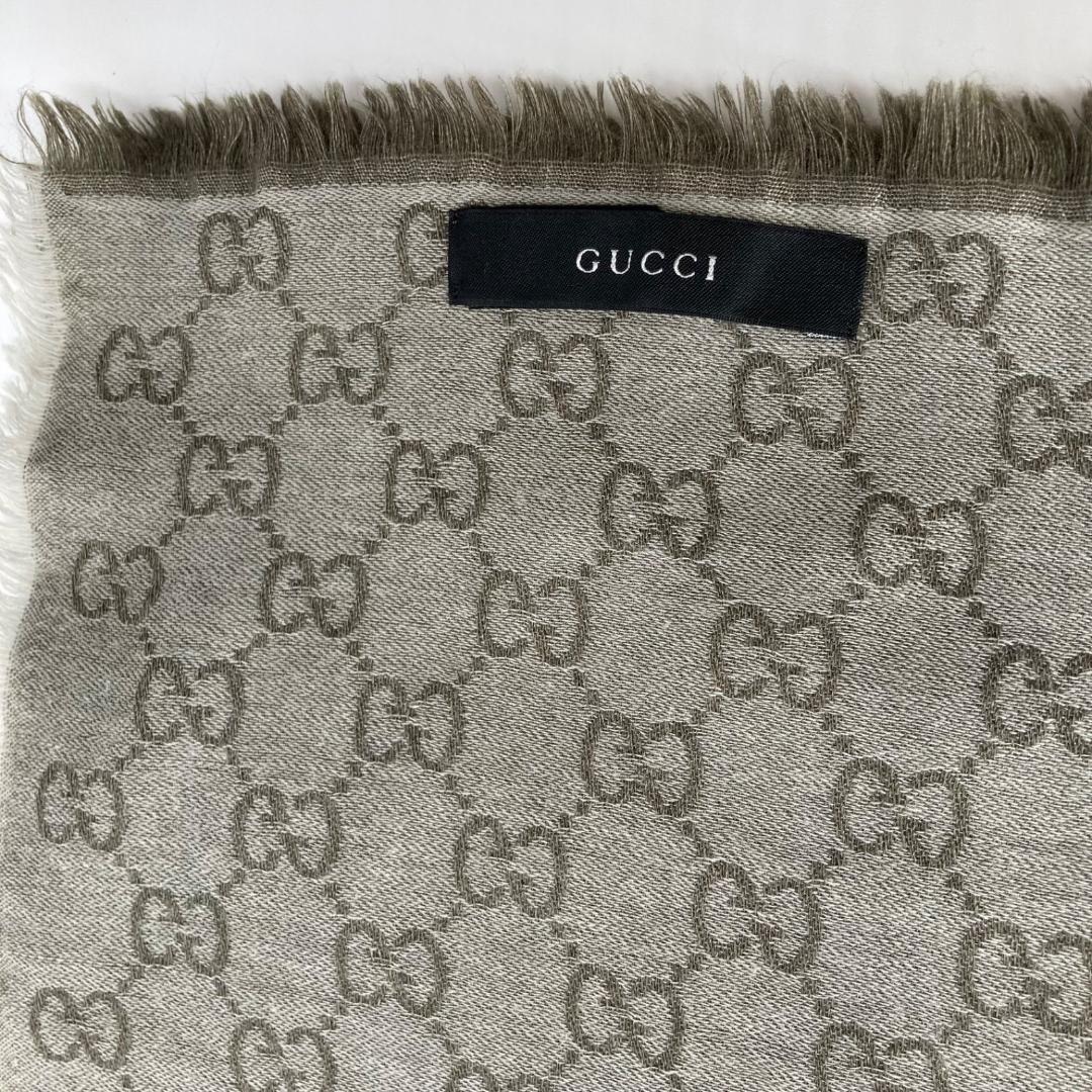 15794✨グッチ 大判ストール ウール シルク スカーフ/ウール グレー