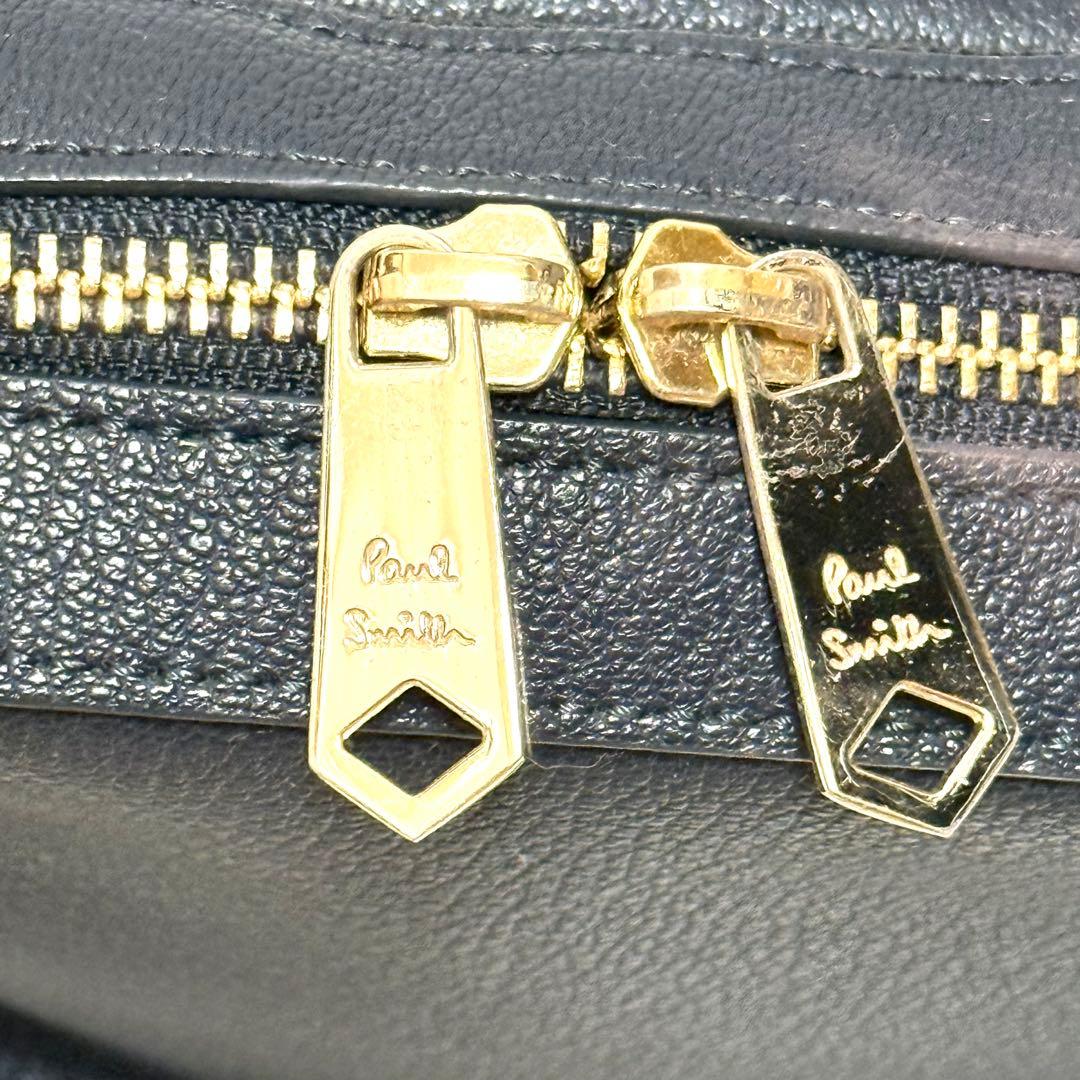 ポールスミス ボディバッグ シグネチャーストライプ レザー ネイビー