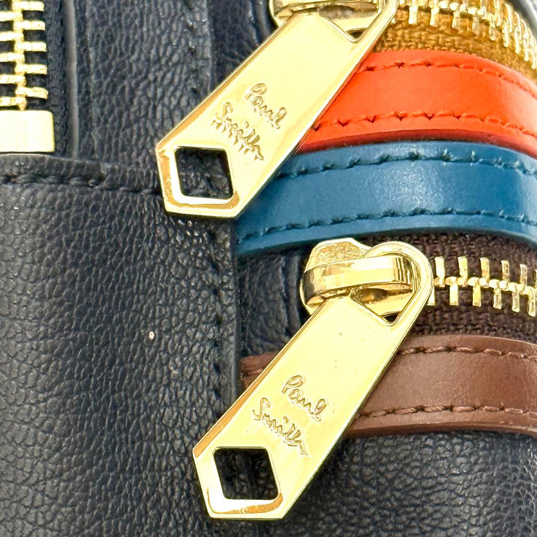 ポールスミス ボディバッグ シグネチャーストライプ レザー ネイビー