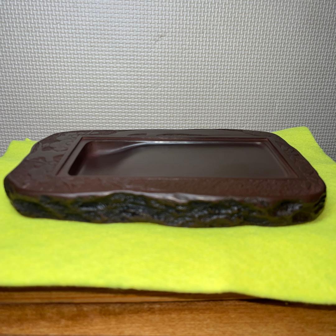 ⭕️赤間硯　共蓋付き　研堂作　梅花彫刻硯　美品　墨持ちが良い　硯