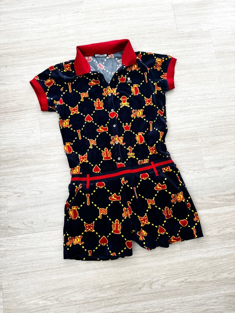 マークアンドロナ　ベルベットつなぎ　ベロアオールインワン　ゴルフウエア　ネイビー