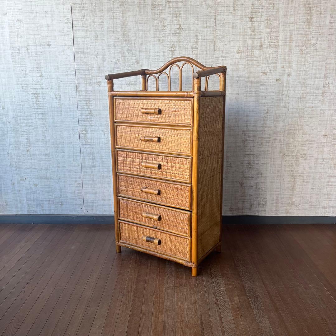 アンティーク】籐家具 ラタンチェスト 6段 収納棚 引き出し 古民家 古