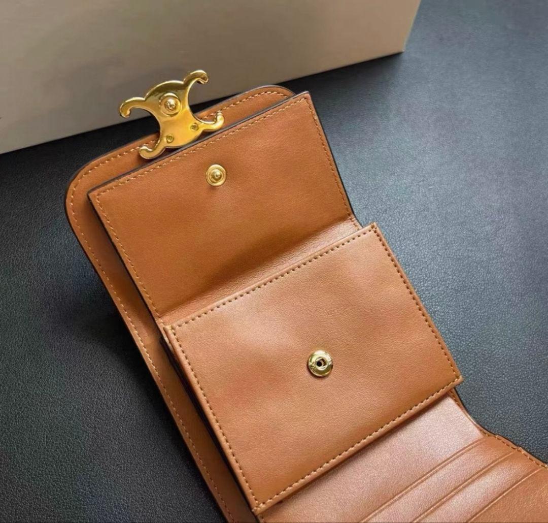 CELINE ロゴ 三つ折り 財布 ブラウン ゴールド金具