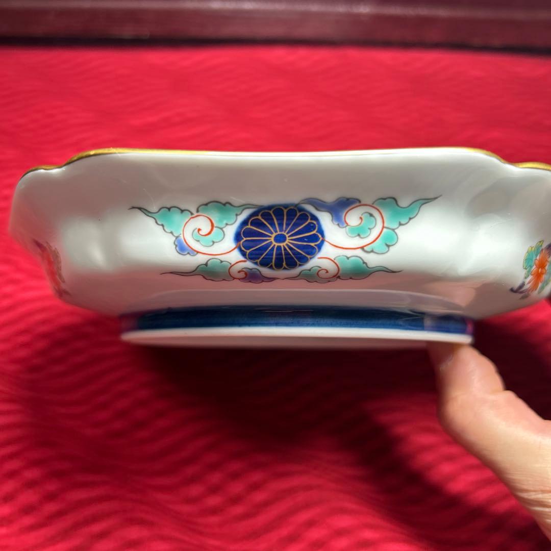 174 有田焼 古伊万里 幸楽窯 錦色絵山水 六角皿 5枚 箱付 18.5cm