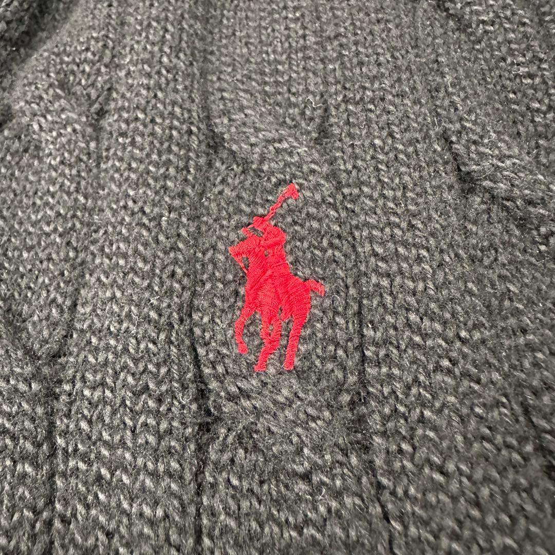 ポロラルフローレン ハーフジップ ケーブルニット 現行タグ 黒 S 実寸M相当