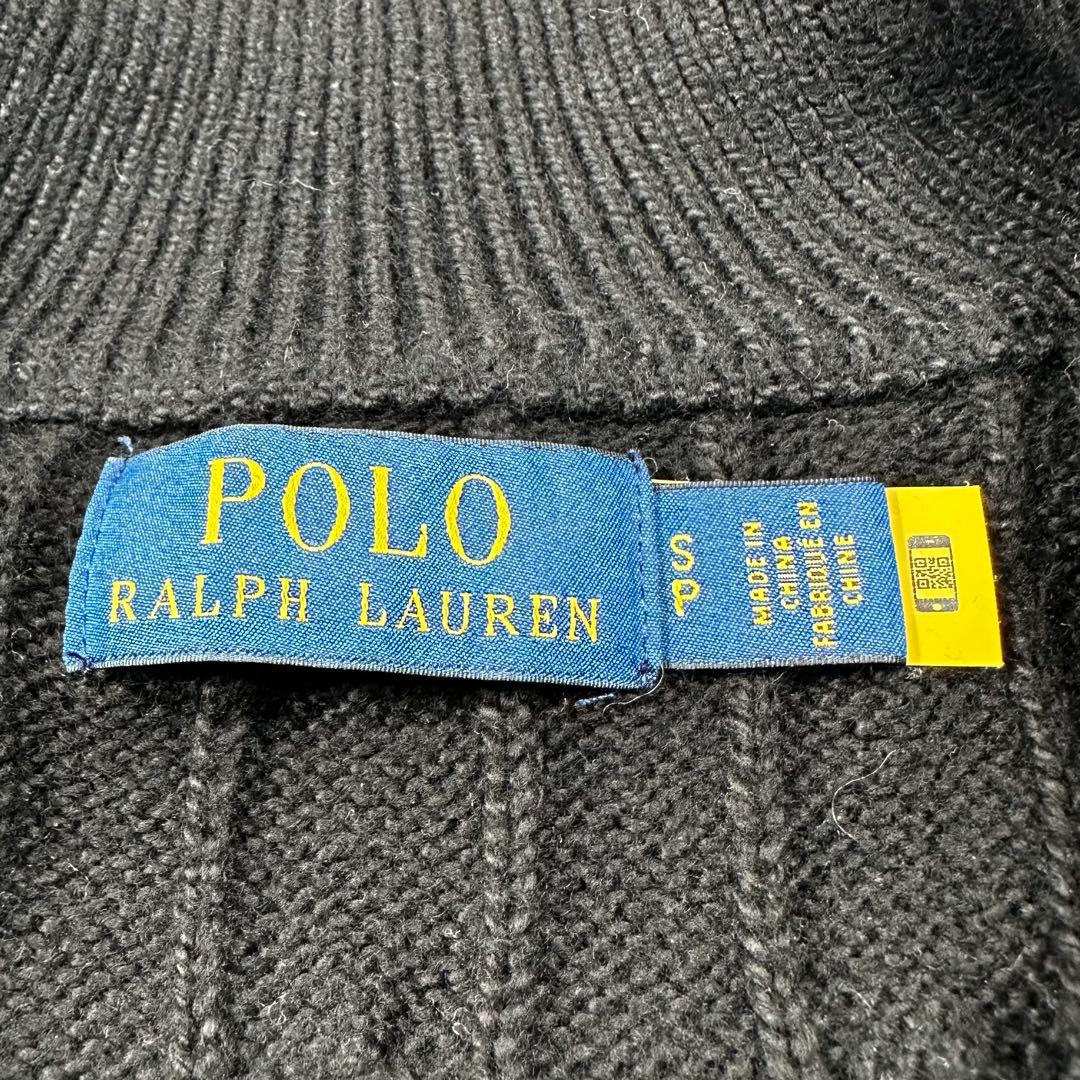 ポロラルフローレン ハーフジップ ケーブルニット 現行タグ 黒 S 実寸M相当