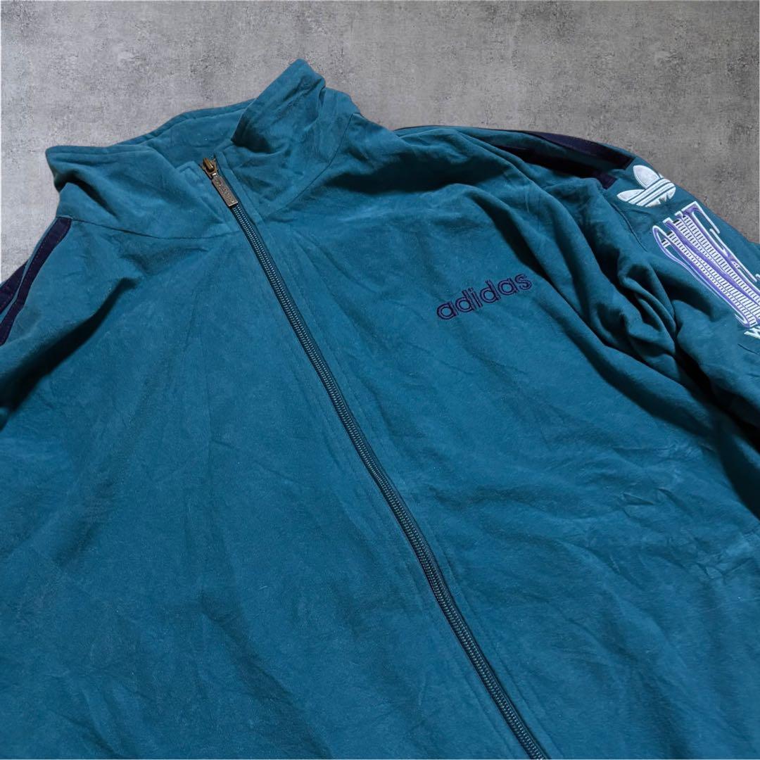 【M31】80-90sスペイン製adidasベロアトラックジャケット緑紺3ライン