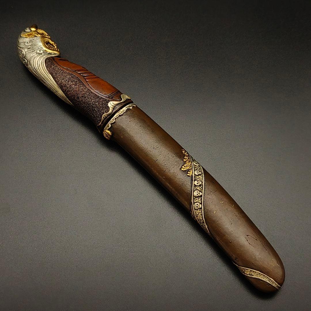 銅製刀装具　短刀拵　柄鞘一式　悪鬼の図　絵金銀　金工品　細工　刀装具　刀剣美術