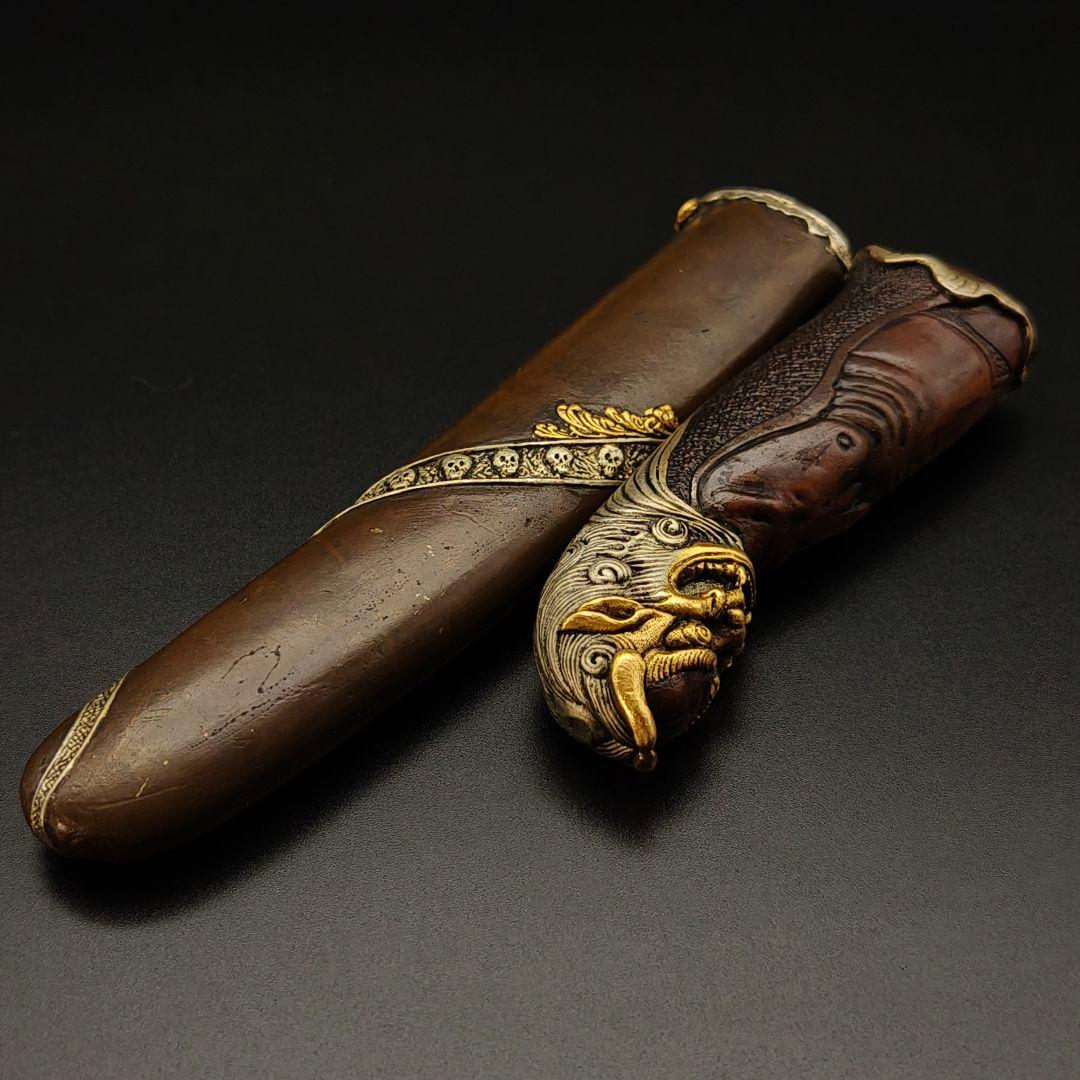 銅製刀装具　短刀拵　柄鞘一式　悪鬼の図　絵金銀　金工品　細工　刀装具　刀剣美術