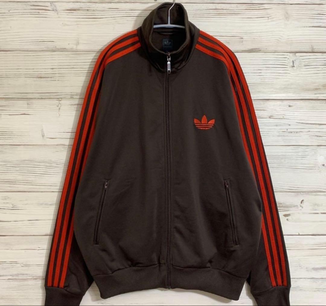 adidas トラックジャケット　古着　ブラウン　オレンジ