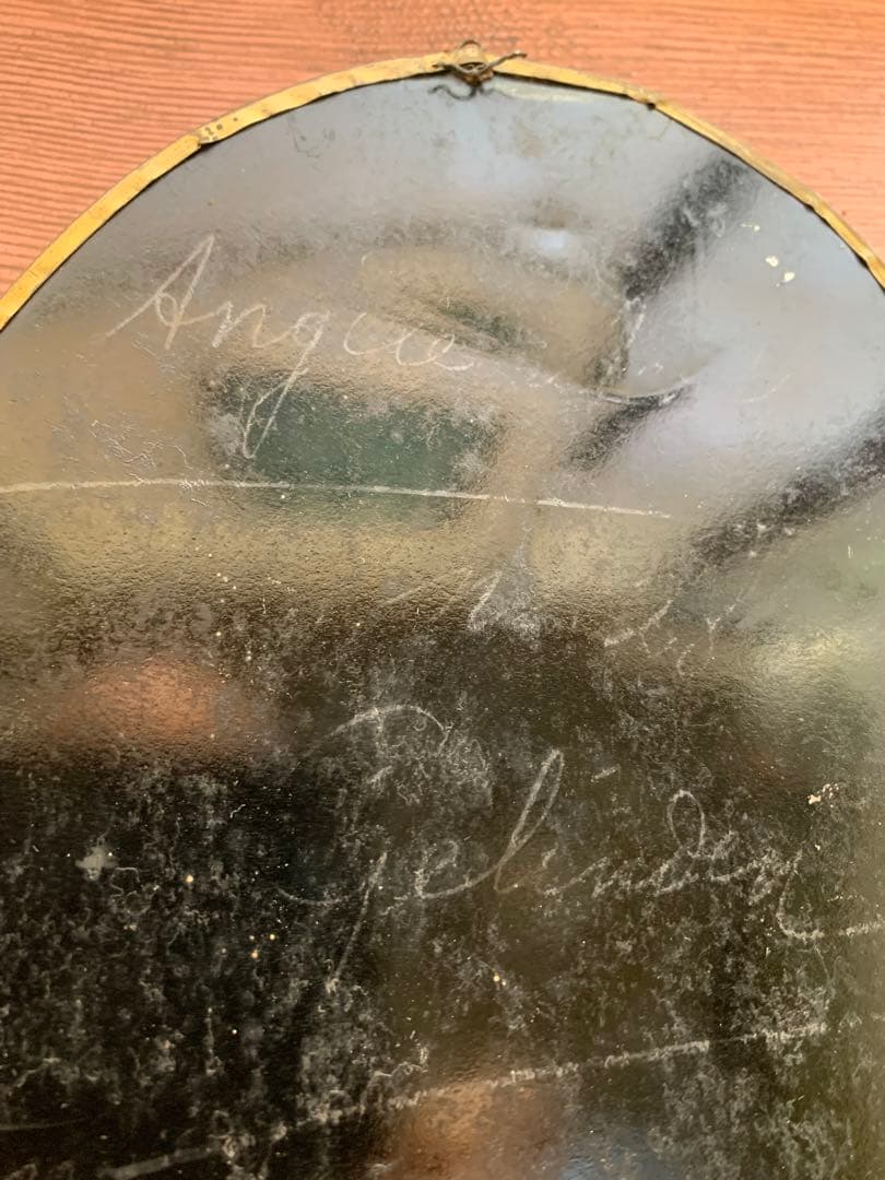 フランスアンティーク 19世紀ベルギーガラス額に美しくデコパージュ