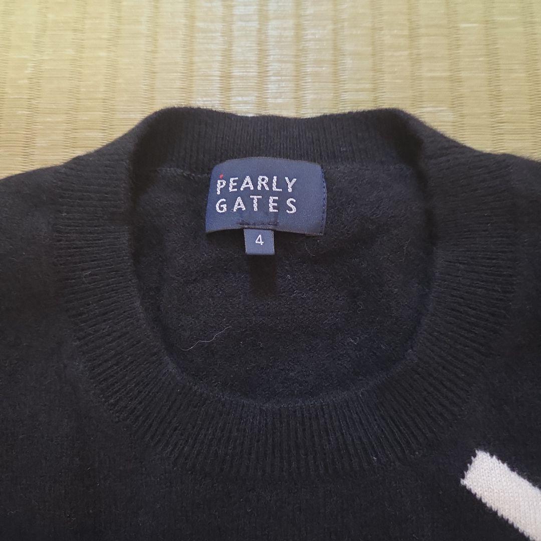PEARLY GATES カシミア100 長袖ニット サイズ4 黒 ロゴ
