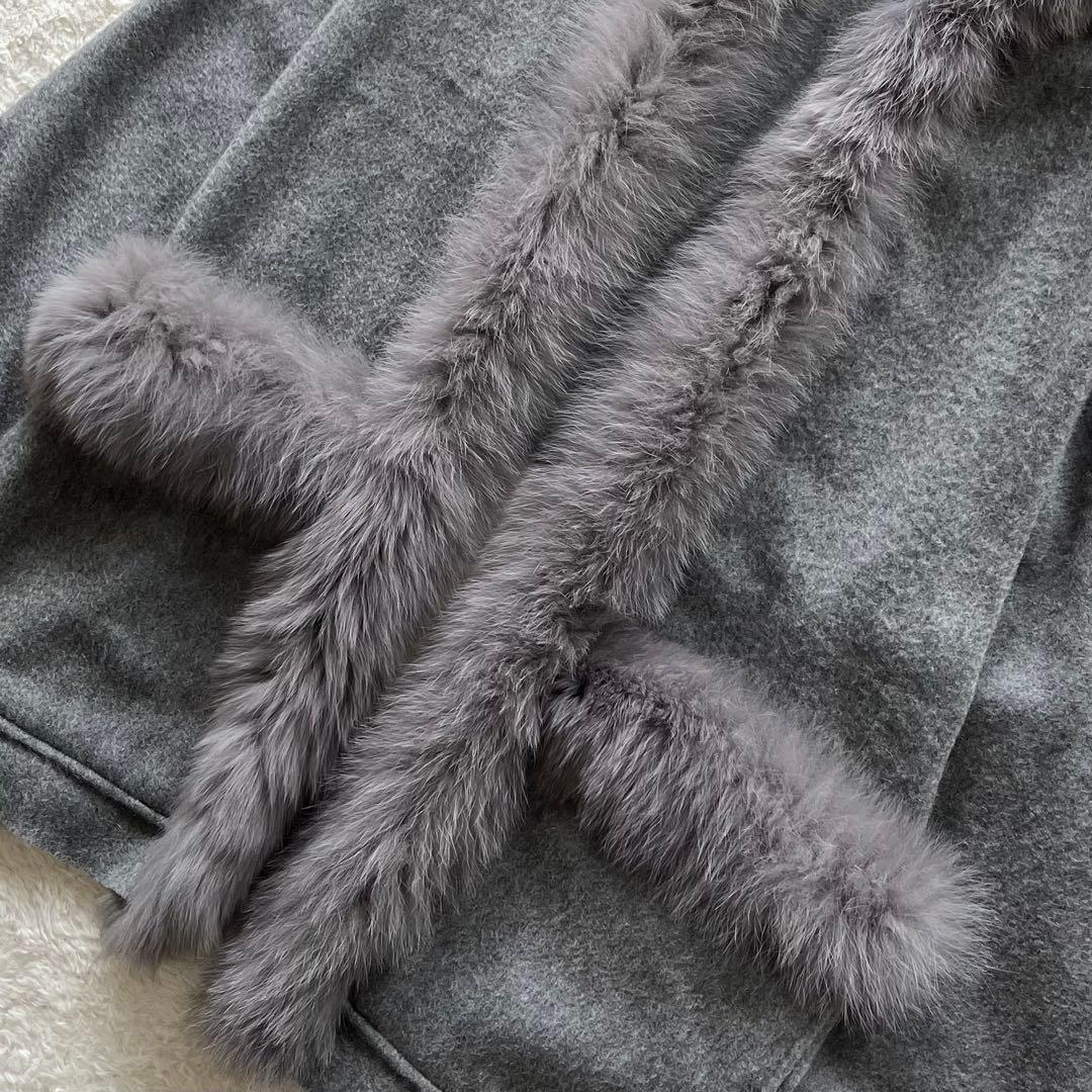 訳あり極美品ダイアグラム カシミヤ100% フォックスファー フード ポンチョ