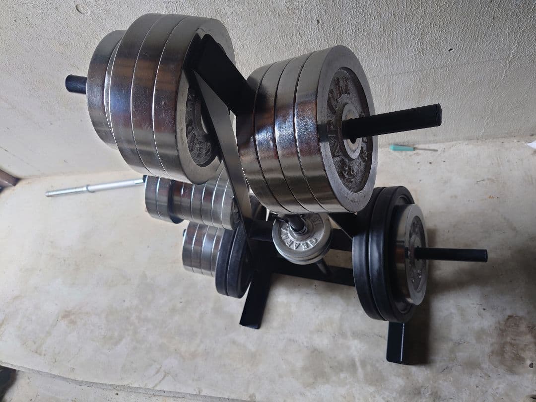 A*e様 wバー　ストレートバー　ダンベルシャフト ウエイトプレート付き着払い