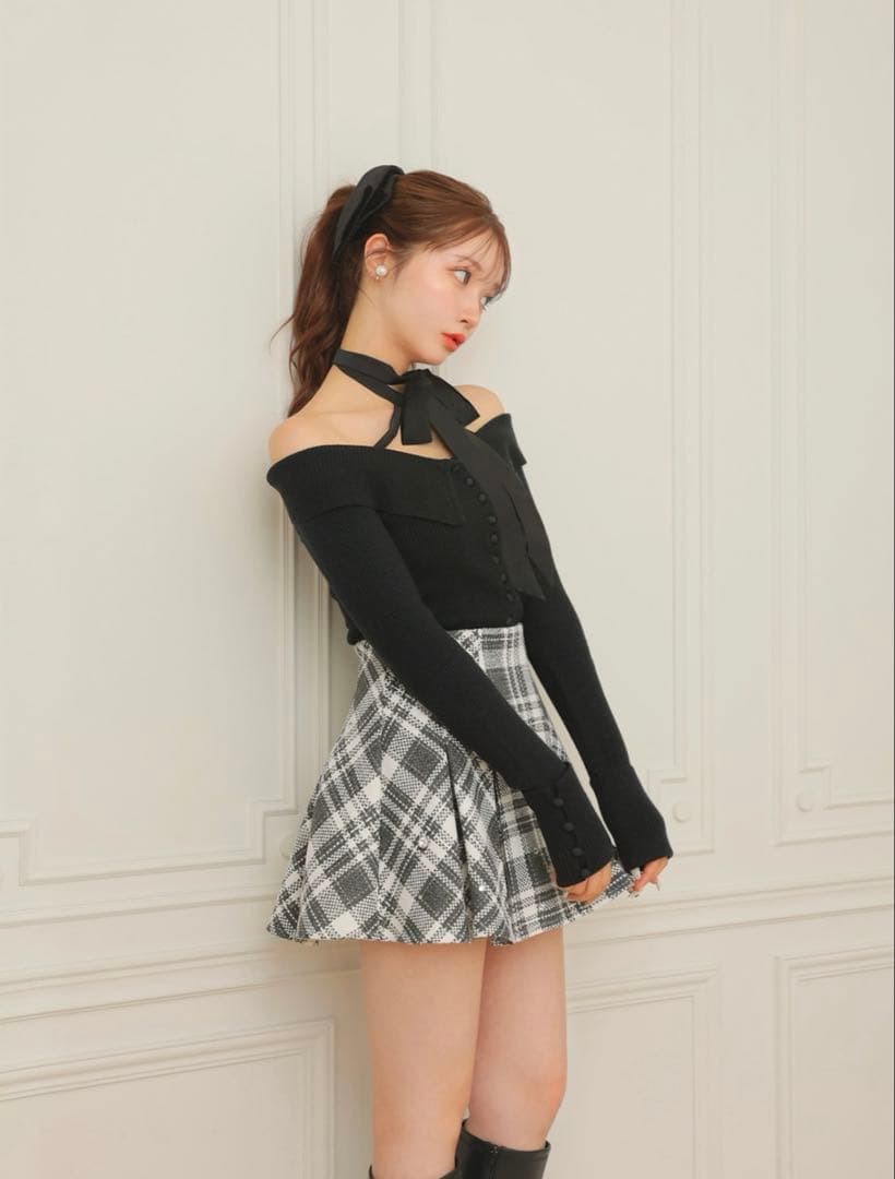 Mmeemeエムミーエメ ビジューチェックフレアミニスカート エムエメ グレー