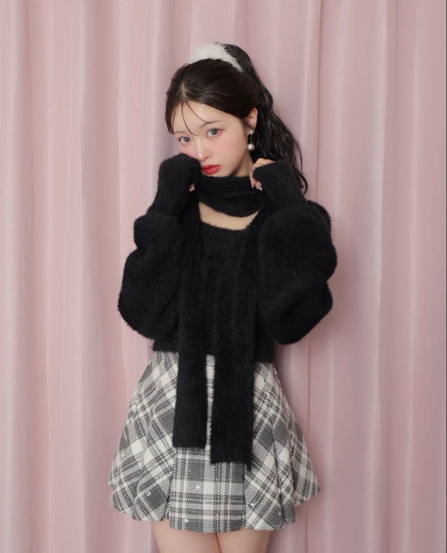 Mmeemeエムミーエメ ビジューチェックフレアミニスカート エムエメ グレー