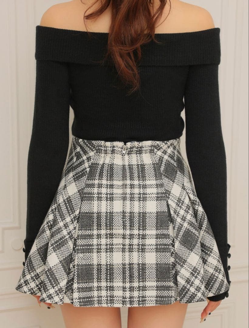 Mmeemeエムミーエメ ビジューチェックフレアミニスカート エムエメ グレー