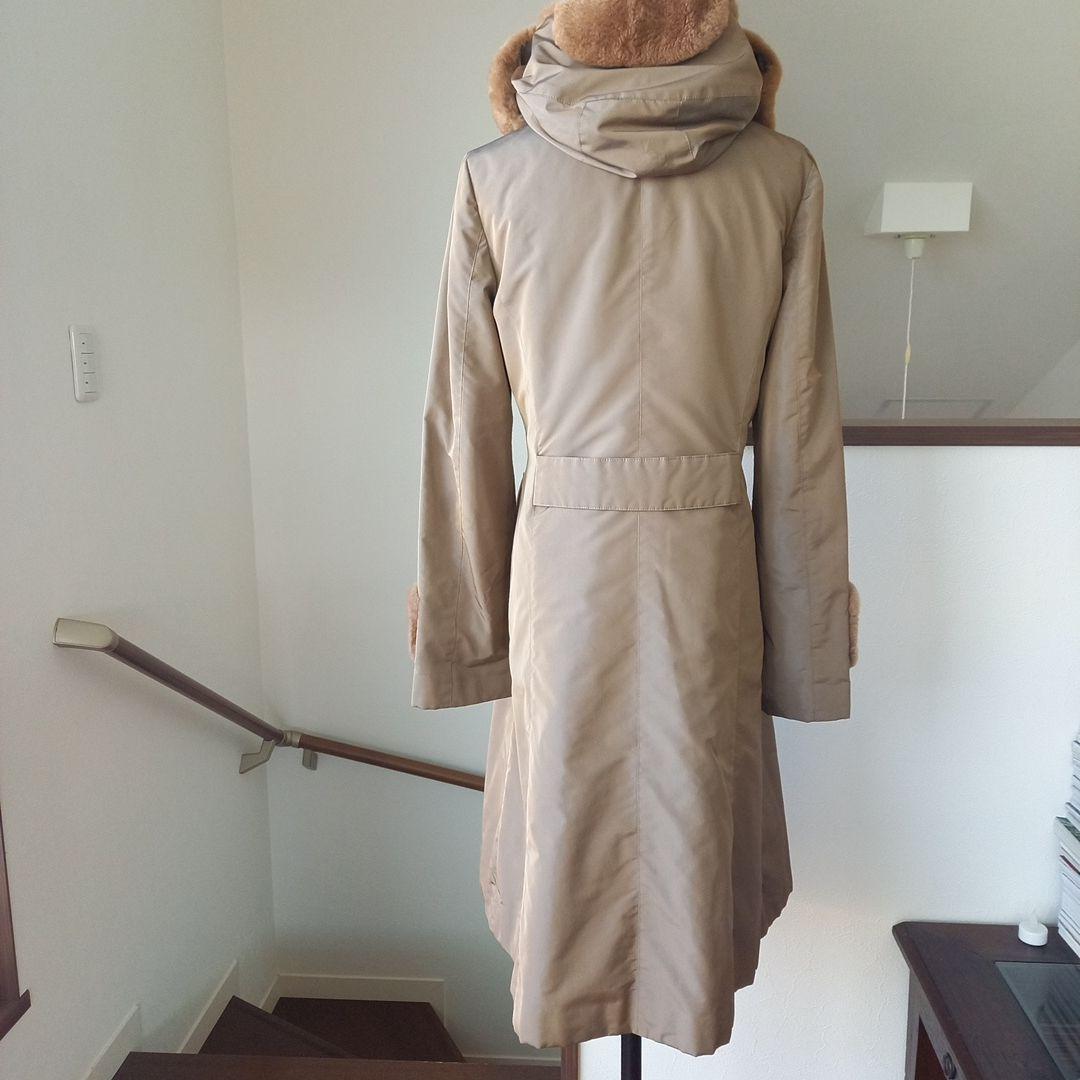 FOXEYフード付き ベージュ ロングコート