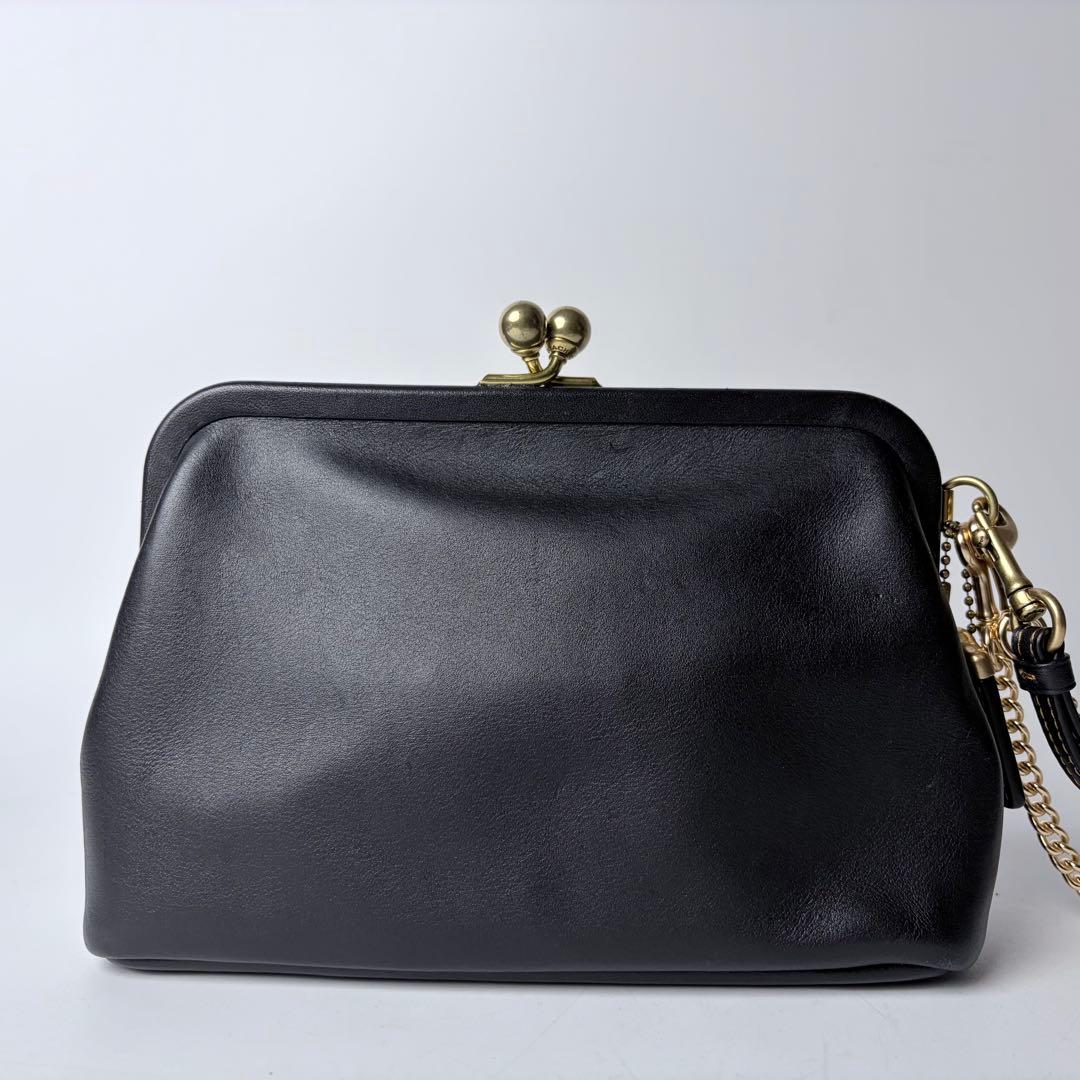 希少】COACHコーチ キスロック ポーチクラッチバックチェーン付きブラック