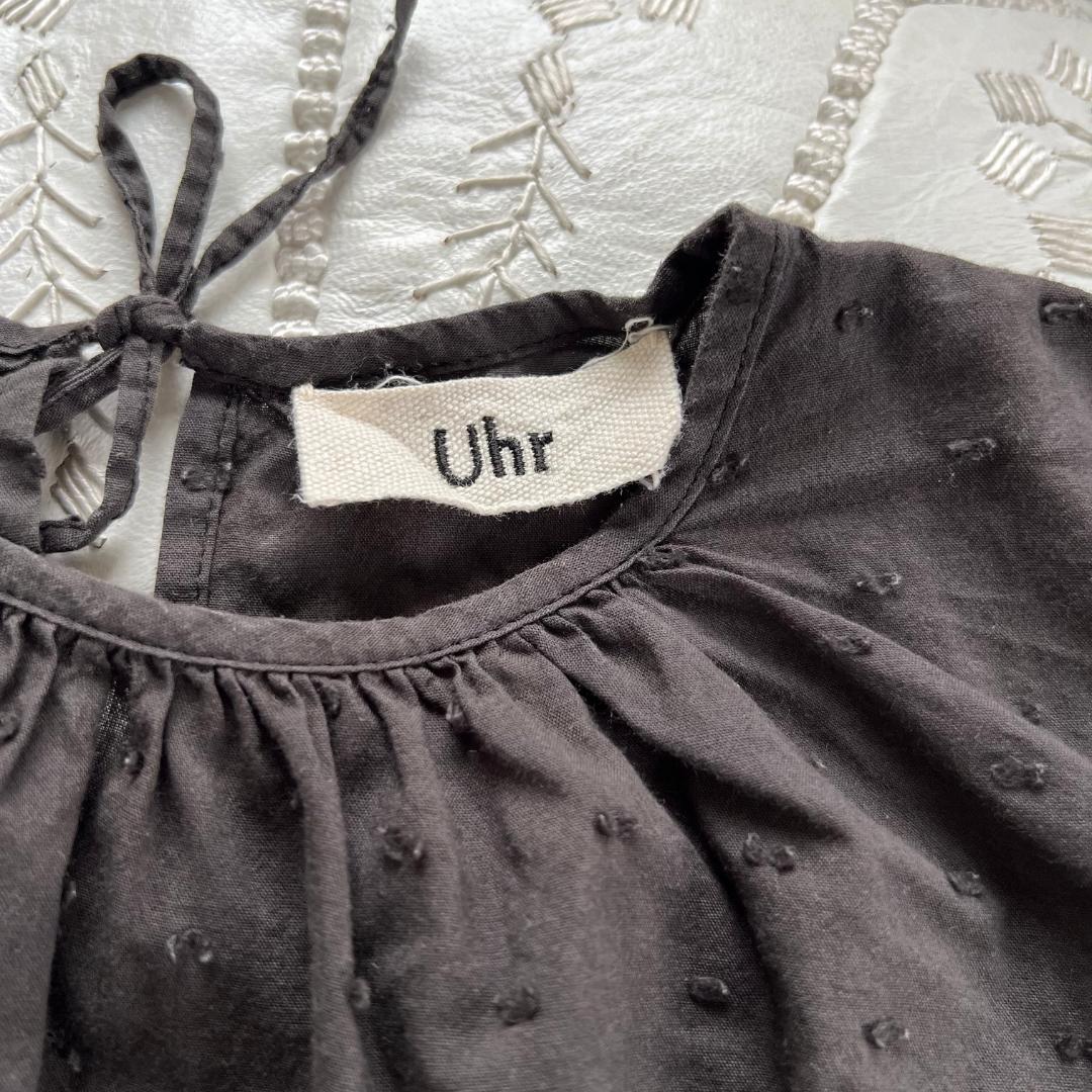 Uhr ドットミニドレス チャコールグレー 長袖ワンピース 110cm