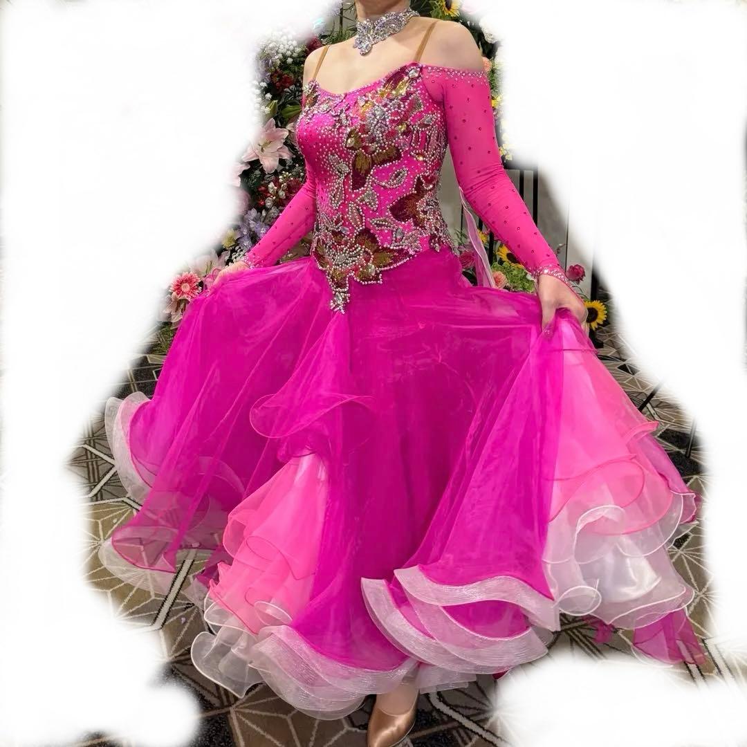 社交ダンス スタンダードドレス 衣装 ピンク マゼンダピンク モダン