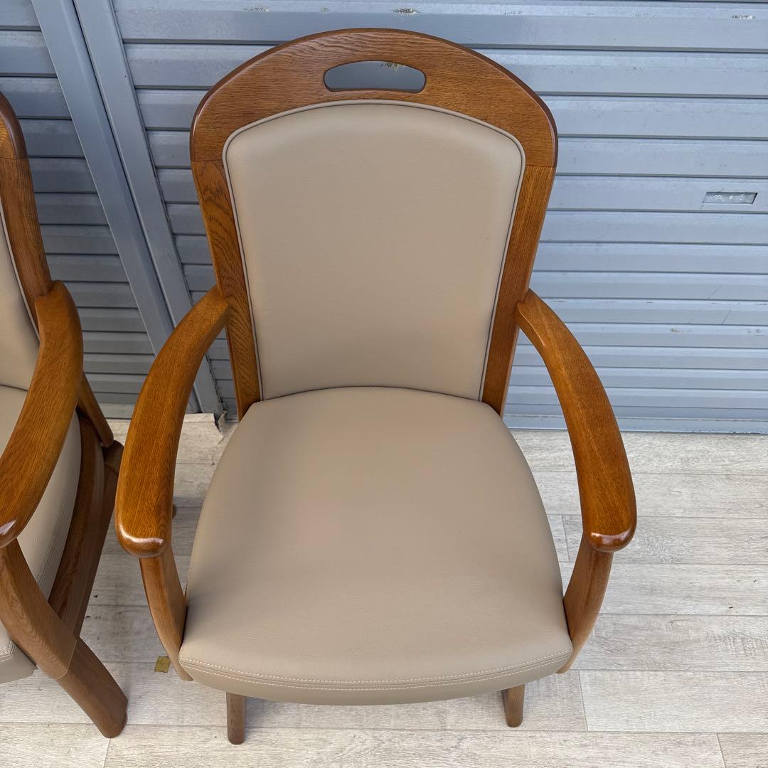 展示品　浜本工芸　オーク 回転椅子 ダイニングチェア アームチェア 2脚セット