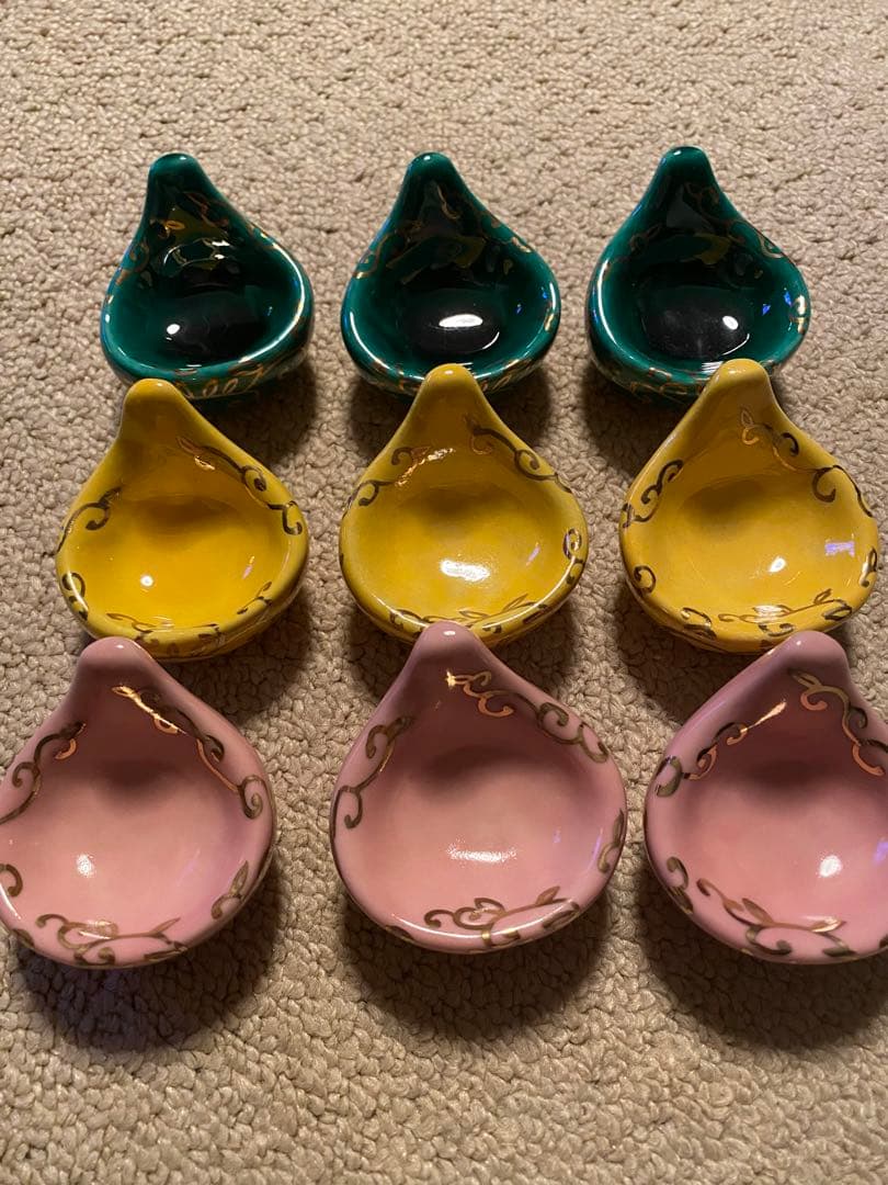 珍味入れ 京焼 ちぎりもち金唐草柄 (中)3色6セット 新品、未使用