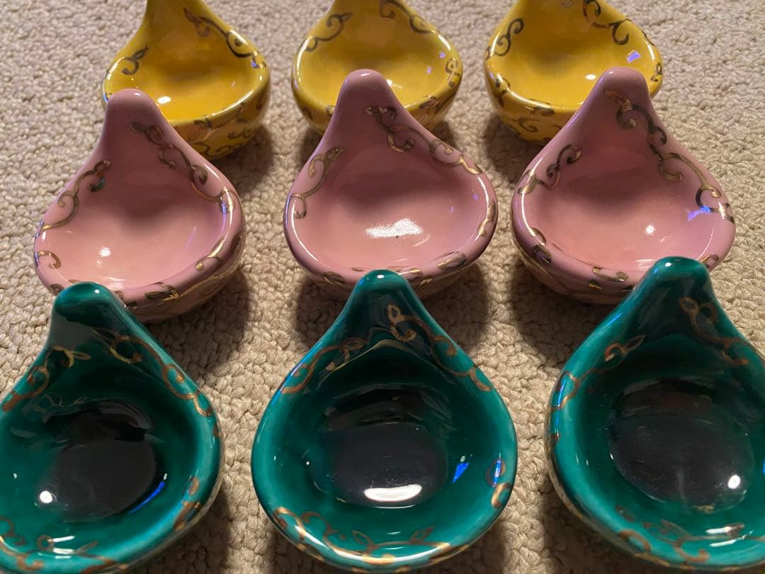 珍味入れ 京焼 ちぎりもち金唐草柄 (中)3色6セット 新品、未使用