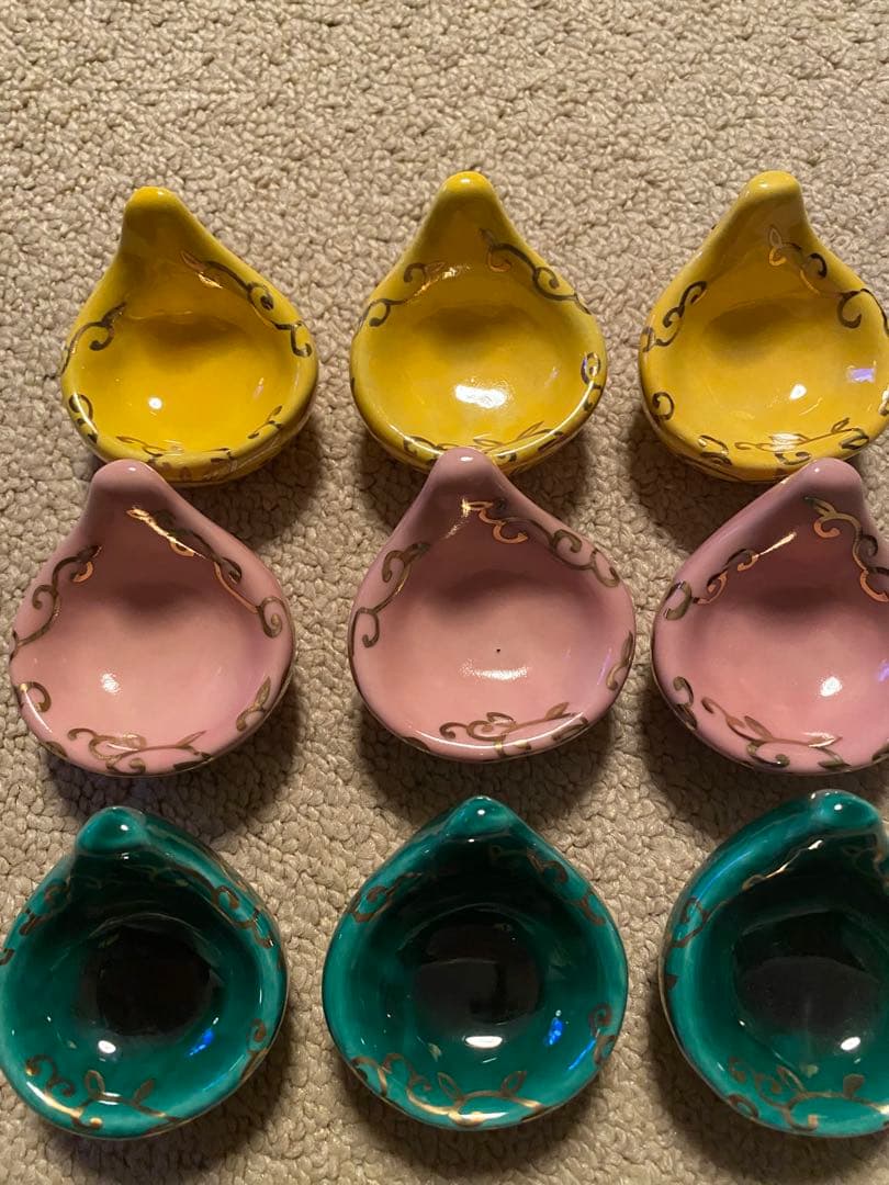 珍味入れ 京焼 ちぎりもち金唐草柄 (中)3色6セット 新品、未使用