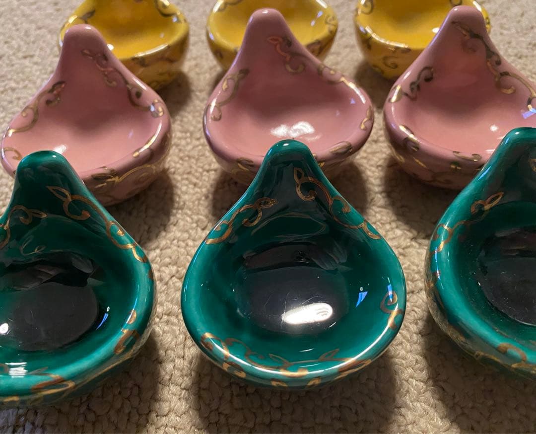 珍味入れ 京焼 ちぎりもち金唐草柄 (中)3色6セット 新品、未使用