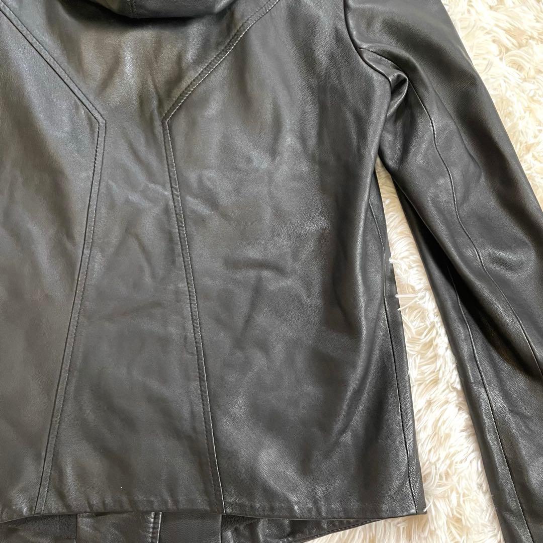 ヘルムートラング　フード　ラムスキン レザージャケット　ライダース　XS