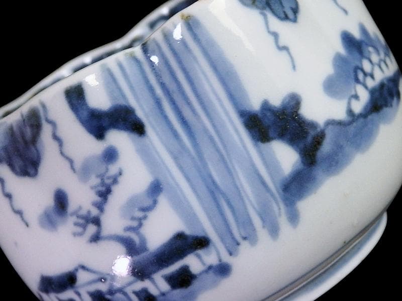 古伊万里 染付 山水の図 変形向付 2客 B072AS-fbvb