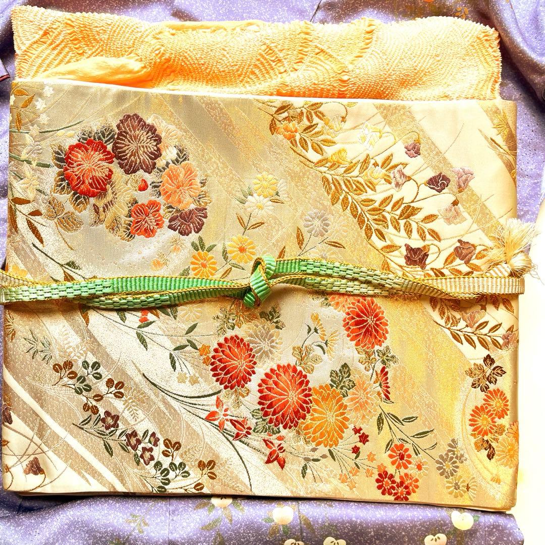 薄紫色の花柄京友禅訪問着・花柄刺繍帯・帯揚げ・帯締め・長じゅばんフルセット