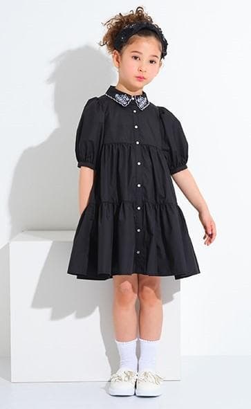 衿スカラティアードワンピース・黒・120センチ・used・アナスイミニ