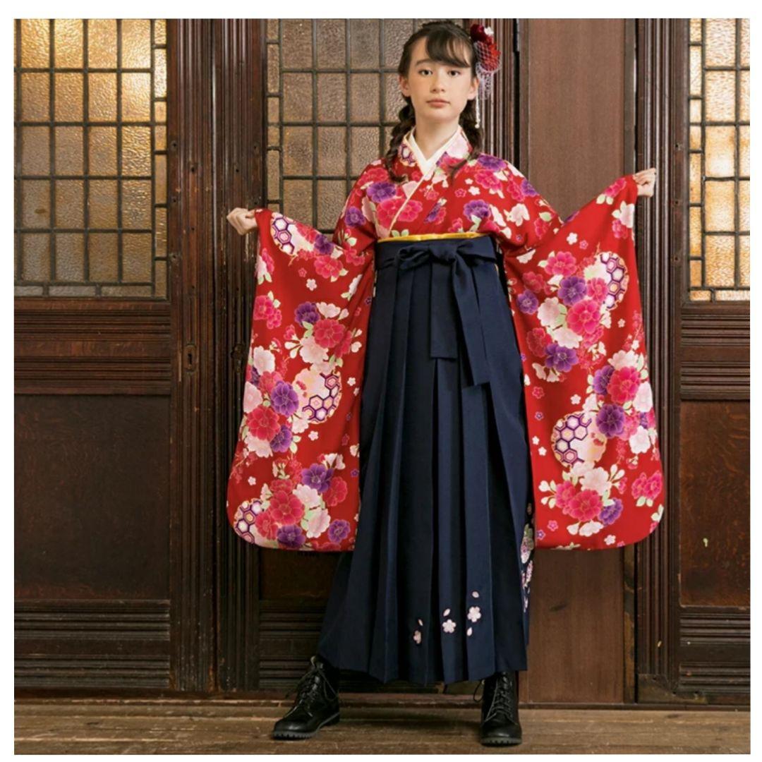 値下げ 小学生卒業式 袴 赤・紺 花柄 150cm - メルカリ
