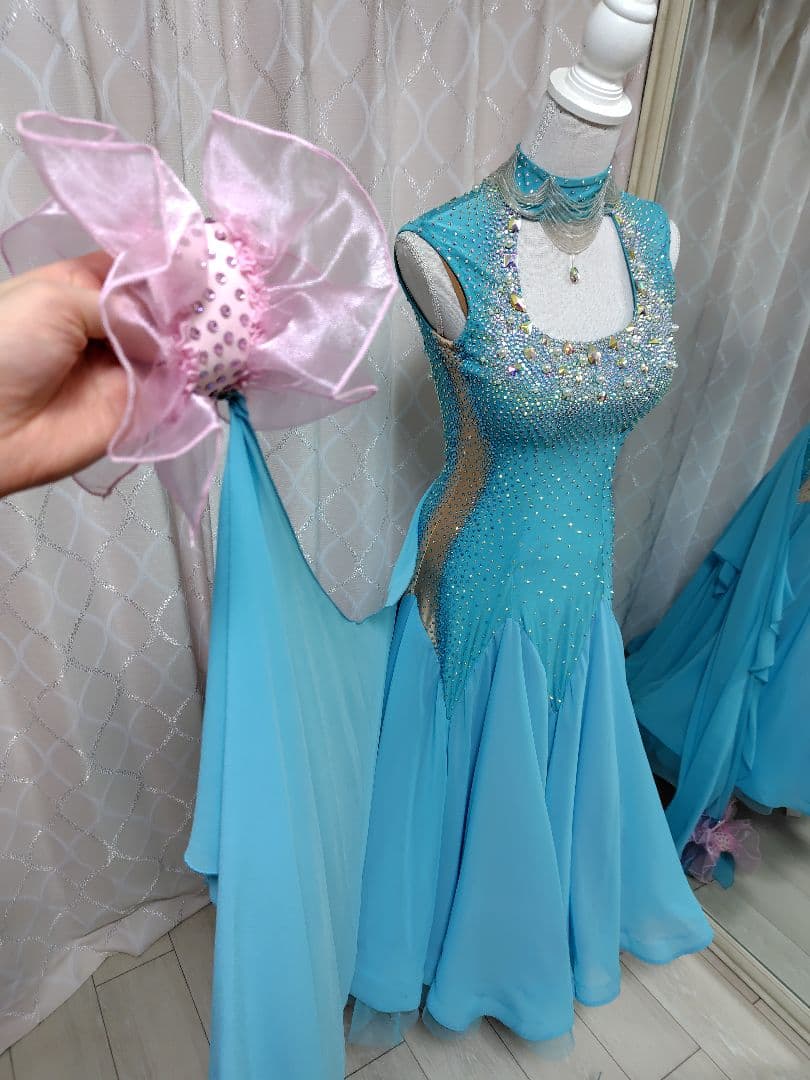 社交ダンス　水色ドレス　セミオーダードレス