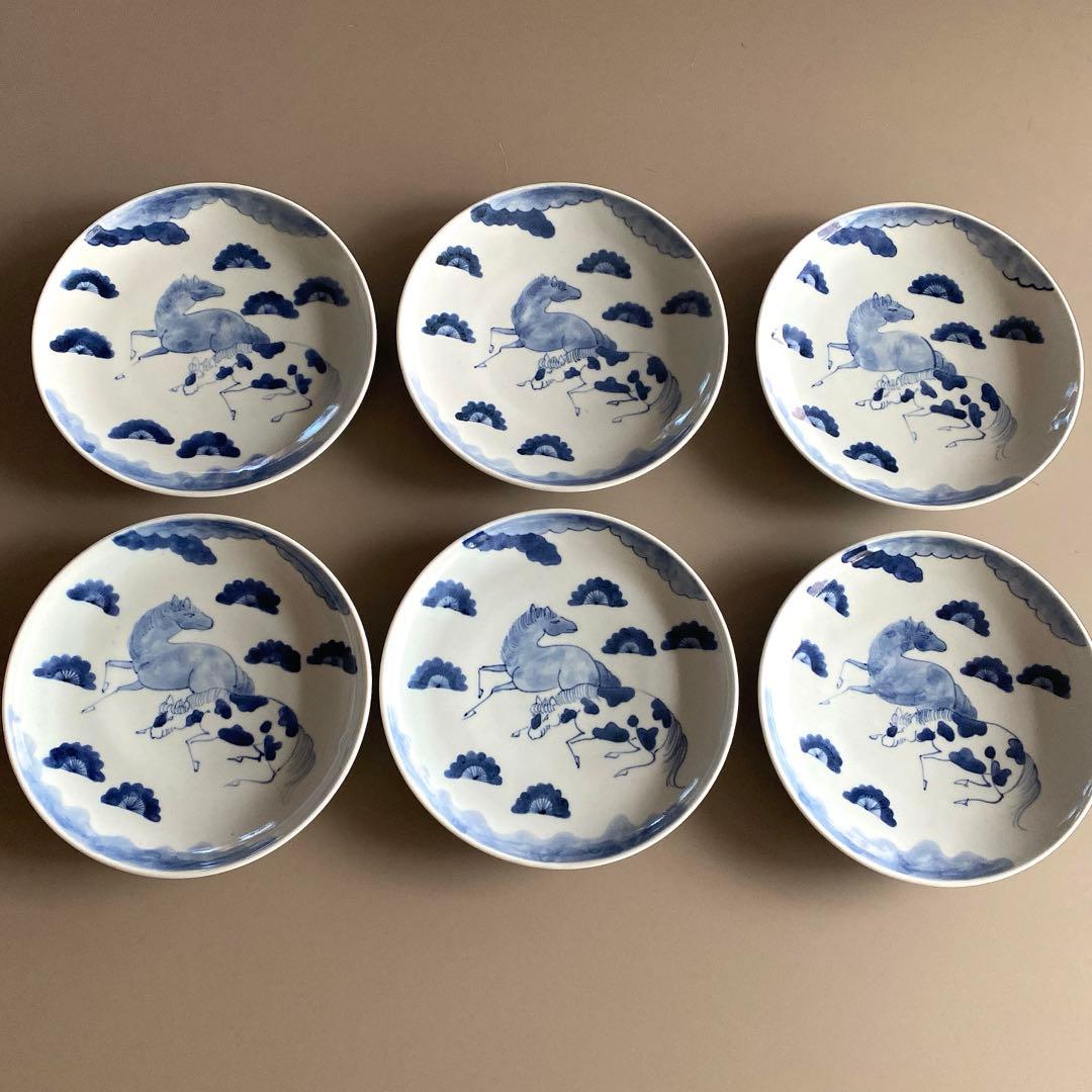 美品☆作家 藤塚光男☆馬柄 染付皿 6枚セット - メルカリ