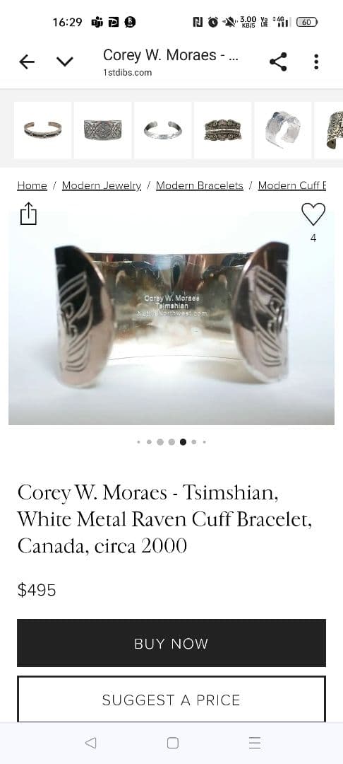 カナダ先住民ハンドメイドジュエリー（シルバーバングル）