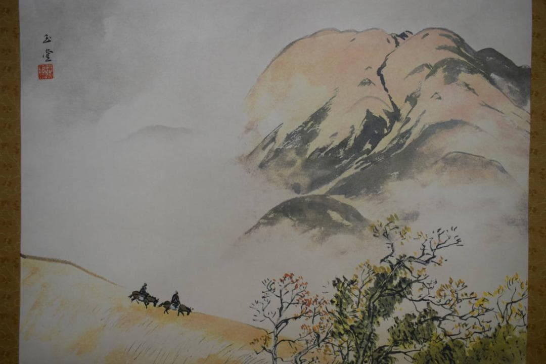 複製/川合玉堂/奔泉紅葉/工芸/桐箱二重箱付/布袋屋掛軸HE-243