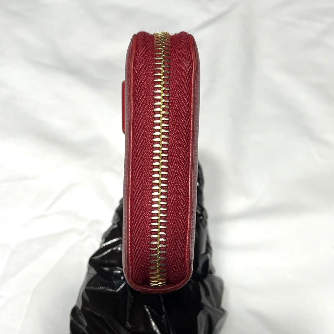 PRADA プラダ　長財布　サフィアーノ　レザー　レッド　リボン　ラウンドジップ