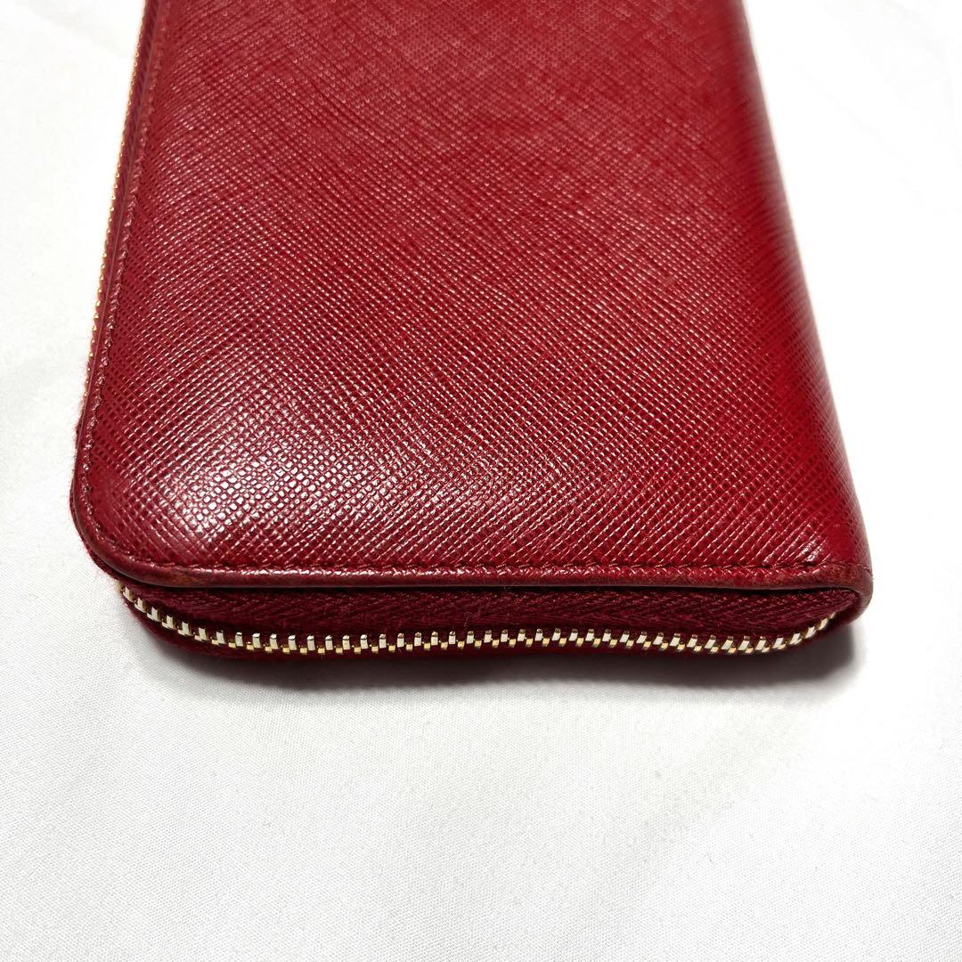 PRADA プラダ　長財布　サフィアーノ　レザー　レッド　リボン　ラウンドジップ