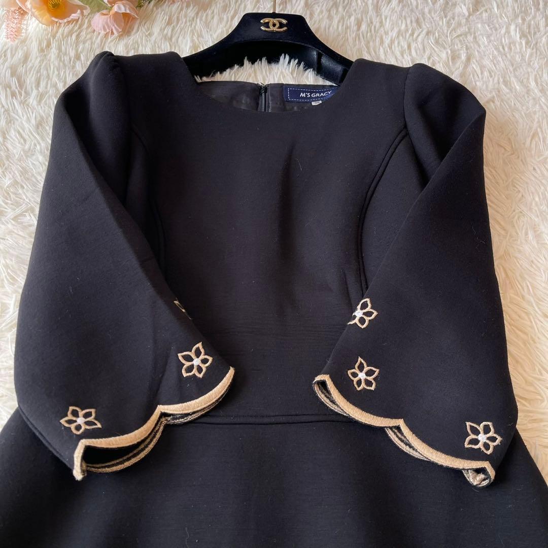M'S GRACY 2020年 刺繍 ボンディング ワンピース ブラック 36
