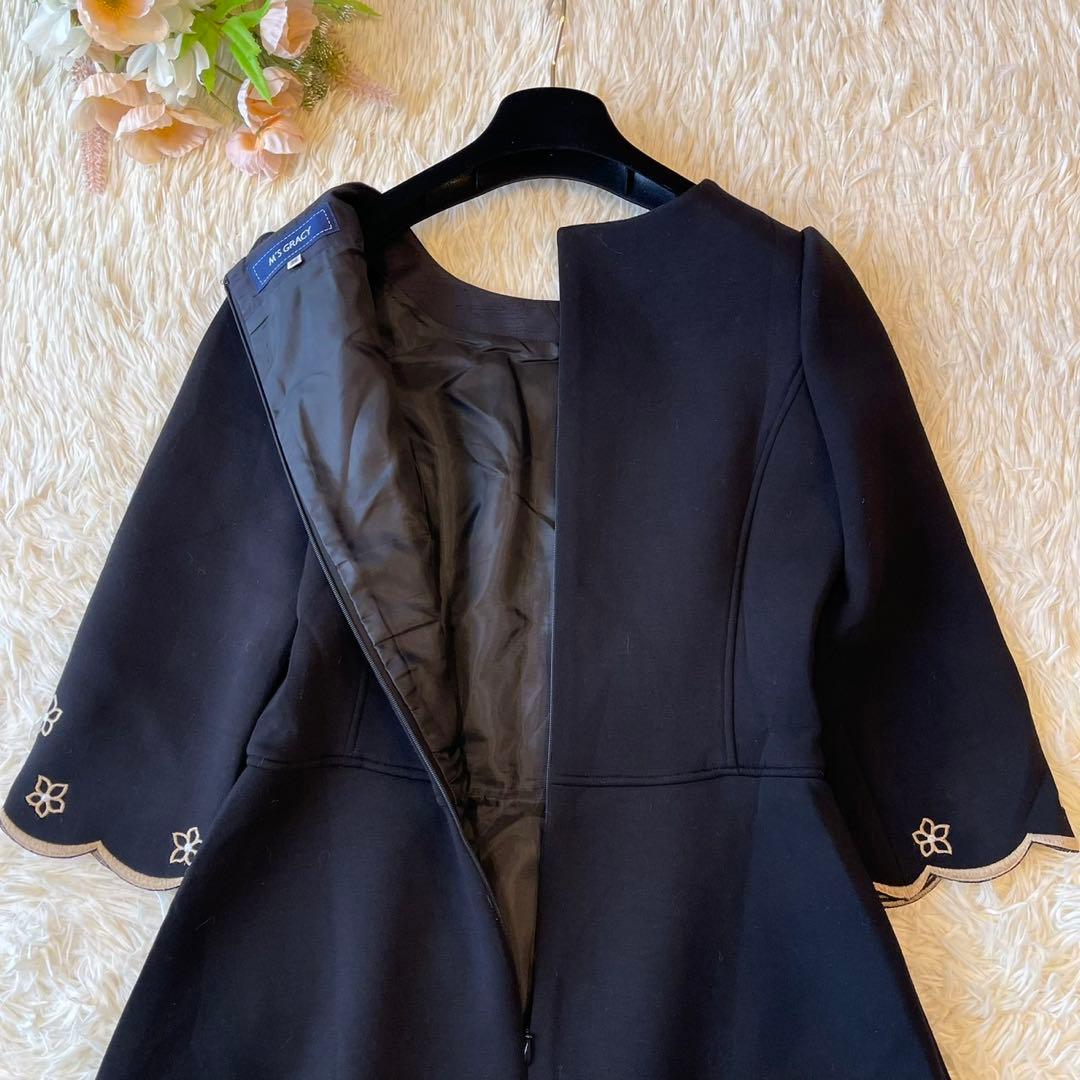 M'S GRACY 2020年 刺繍 ボンディング ワンピース ブラック 36