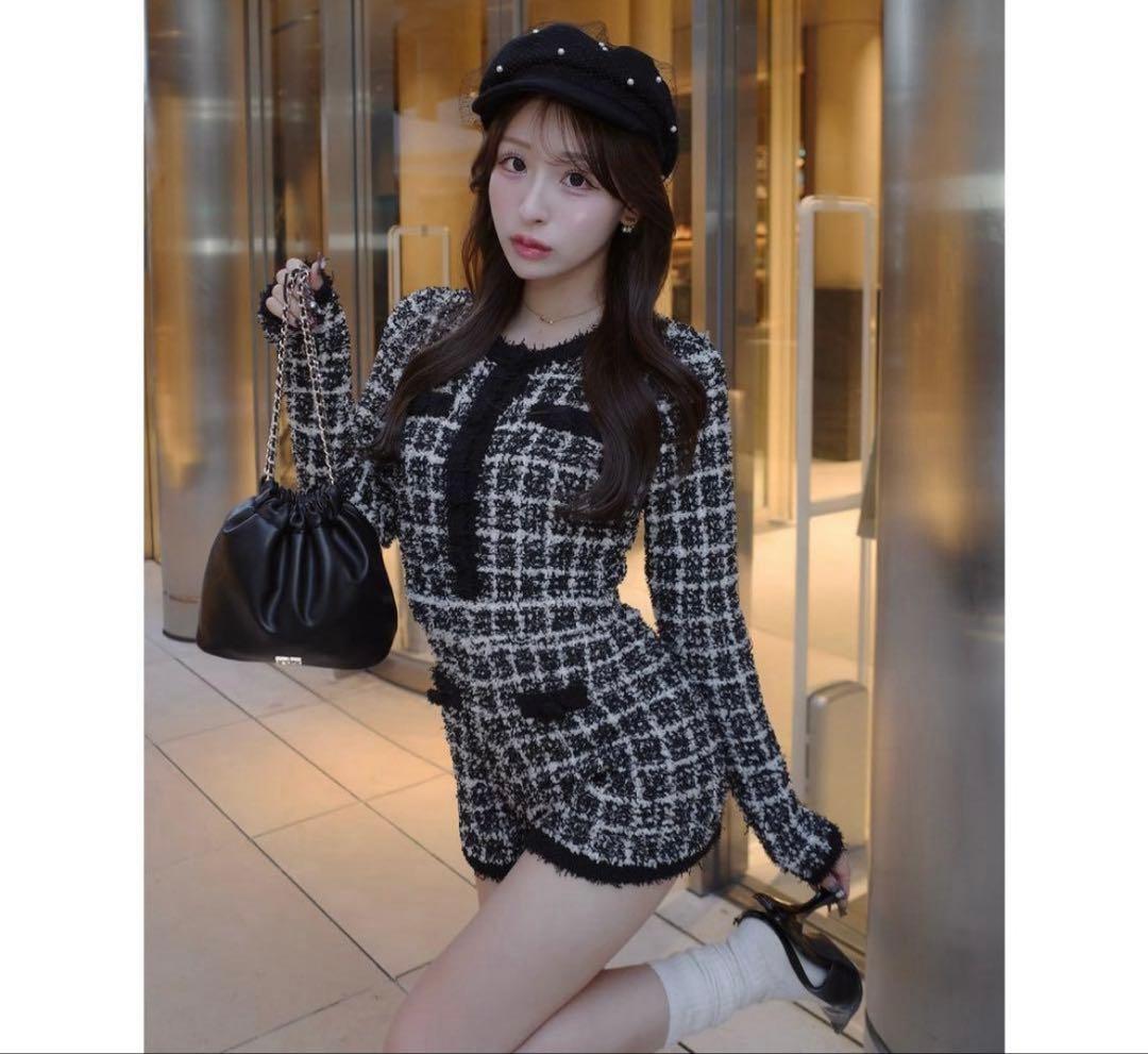 Darich ダーリッチ ツイードニットコンビネゾン ブラック Free