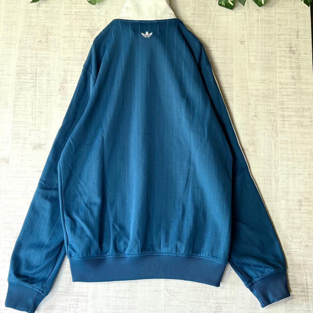 アディダス トラックジャケット ジャージ ハイネック バイカラー 青 刺繍 M