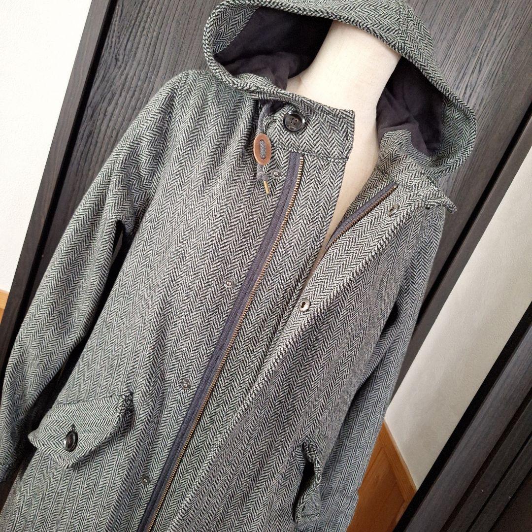 ジョンブル　Johnbull　ヘリンボーンモッズコート　S　ブラック×グレー