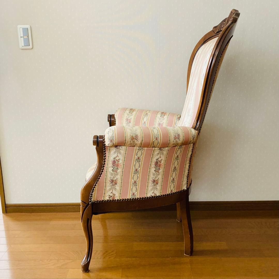 ꧁姫家具꧂ ロココ様式　木製花柄アームチェア　一人掛けソファー　猫脚　シングル